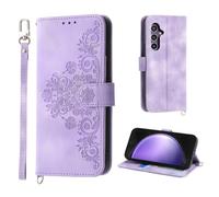 Auslbin Cover per Samsung Galaxy S24 FE 5G 6.7, Slot a 5 Carte Custodia per S24 FE/SM-S721B/DS Protettiva in pelle PU Stile Fiore Vintage, Viola