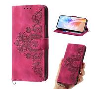 Auslbin Custodia con fiori compatibile con Motorola Moto E13 2023 4G, 5 scomparti per carte di credito, stile vintage, in pelle PU, colore: rosso