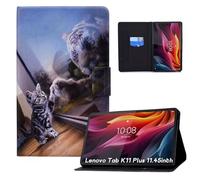 Auslbin Custodia Per Lenovo Tab K11 Plus/M11 Plus 11.45 Cover Protettiva per Tablet - Copertina in Pelle PU con Funzione Sveglia/Sonno Auto,Gatto e Tigre