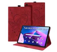 Auslbin Custodia per Lenovo Tab M10 Plus 3rd Gen 10.6 Pollici 2022 Cover e Tasca Libro e Motivo a Farfalla di Multi-Angoli Compatibile con per M10 Plus 3a Generazione,Rosso