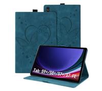 Auslbin Custodia per tablet Samsung Galaxy Tab S9+ 2023 12.4" Tab S7 FE S8+ S7+, Pelle PU goffrata a farfalla con funzione supporto, per SM-X810 X800 T730 T970, Blu