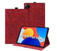 Auslbin Custodia per Xaiomi Redmi Pad SE 8.7 4G 2024 Cover, Pelle Goffrata Farfalla PU con Funzione di Supporto, Flip Tab Cover per Redmi Pad SE 8.7, Rosso