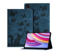 Auslbin Goffrato Cover compatibile con Xiaomi Redmi Pad Pro 12.1, Custodia per Tablet in Pelle PU Retrò a Tema Farfalla e Gatto per Xiaomi Poco Pad, Blu