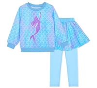 AuSletie Bambini 2 Pezzi Abiti Ragazze Top Alla Moda Manica Lunga Felpe e Pantaloni Della Tuta Ragazze Vestiti Set Taglia 4-9, Sirena Blu, 8-9 anni