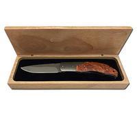 AUSONIA Coltello da tasca pieghevole damasco con lama in acciaio inox damascata e manico in acciaio inox damascato con inserti in legno esotico Cm 18 in confezione regalo di legno