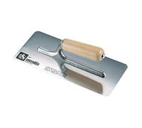 AUSONIA Frattazzo professionale da muratore con lama inox lucida a bordi tondi da 20x8 Cm e manico legno per marmorino e spatolato veneziano