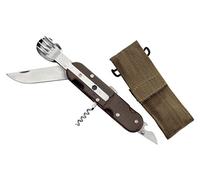 Ausonia - Set posate da campeggio pieghevoli e rimovibili inox con fodero per viaggi picnic pranzo pendolari con 5 usi (coltello forchetta cucchiaio cavatappi apribottiglie)