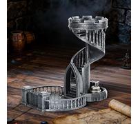 AUSPDICE DND Dice Tower - Rullo di dadi a castello retrò a 36 gradini per | Scala a chiocciola dipinta a mano per rotoli casuali, 1 torre e 2 vassoi staccabili per segrete e draghi - argento antico
