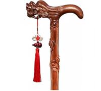 Auspicious Cloud + Dragon Pattern Trekking Stick, stampella di sicurezza antiscivolo con cinturino da polso, bastone da passeggio in legno massello intagliato a mano, carico 90 kg