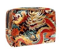 Auspicious Dragons Peony Flowers Trousse per cosmetici da donna, borsa da viaggio grande in PVC per trucchi e trucchi con cerniera, Multi, 18.5x7.5x13cm/7.3x3x5.1in, Beauty case