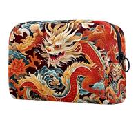 Auspicious Dragons Peony Flowers Trousse per cosmetici da donna, borsa da viaggio per articoli da toeletta grande, pratica borsa organizer con cerniera, Multi, 18.5x7.5x13cm/7.3x3x5.1in, Beauty case