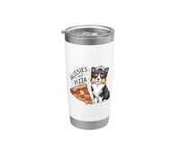 Aussies and Pizza - Simpatico cucciolo di cane con pastore australiano, idea regalo Bicchiere termico in acciaio inox doppia parete