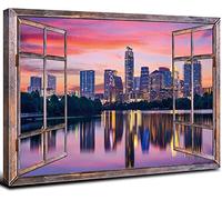 Austin Skyline Wall Art per soggiorno 81,3 x 122 cm, Texas, decorazione da parete per finestra, paesaggio urbano, stampa su tela, per ufficio, tramonto città, immagini moderne con grattacieli,