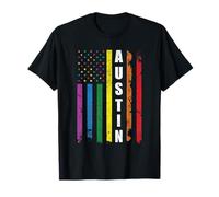 Austin Texas Us American Flag Rainbow Gay LGBT Pride Month Maglietta