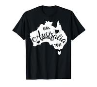 Australia, Mappa, Silhouette, con, Script, Testo, Cuori, e, Foglie Maglietta