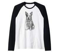 Australian Cattle Dog Ritratto Dettagliato Bianco & Nero ACD Maglia con Maniche Raglan