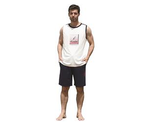 Australian Completo Estivo in Cotone per Uomo, Completino Maglia e Pantaloncino (IT, Testo, M, Regular, Regular, A1010JF Panna/Blu)