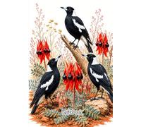 Australian Magpies & Sturt's Desert Pea Notebook: Beautiful Australian Bird & Floral Notebook with Lined Pages | Gift for Nature Lovers, Gardeners & Wildlife Enthusiasts