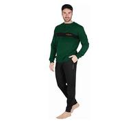 Australian Pigiama Lungo Uomo in Caldo Cotone in Vari Modelli E Taglie dalla M alla 2XL, Pigiama Maschile (M (46), AI746-Verde Scuro/Nero)