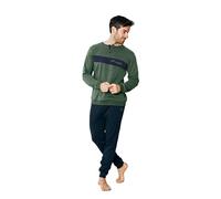 Australian Pigiama Lungo Uomo in Caldo Cotone in Vari Modelli E Taglie dalla M alla 2XL, Pigiama Maschile (IT, Testo, XXL, Regular, Regular, AI758-Verde Militare/Blu)