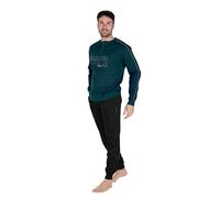 Australian Pigiama Lungo Uomo in Caldo Cotone in Vari Modelli E Taglie dalla M alla 2XL, Pigiama Maschile (IT, Testo, XXL, Regular, Regular, AI744-Verde Abete/Nero)