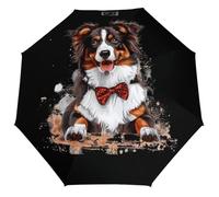 Australian Shepherd Dog con Papillon 3 Fold Ombrello Da Viaggio Per UV Pioggia Antivento Ombrelli Pieghevole Portatile Divertente Automatico