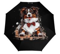 Australian Shepherd Dog con Papillon 3 Fold Ombrello Da Viaggio Per UV Pioggia Antivento Ombrelli Pieghevole Portatile Divertente Automatico