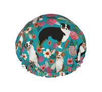 Australian Shepherd Dog Flowers Riutilizzabile Impermeabile Lavabile Regolabile Adatto a donne Tutte le lunghezze di capelli Cuffia da a