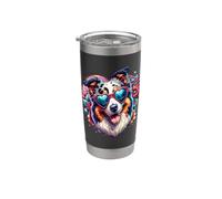 Australian Shepherd Dog St Valentines Day Opera d'arte Bicchiere termico in acciaio inox doppia parete