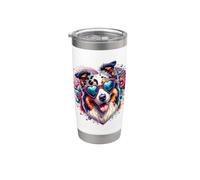 Australian Shepherd Dog St Valentines Day Opera d'arte Bicchiere termico in acciaio inox doppia parete