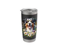 Australian Shepherd Dog Summer Daisy Wildflowers Opera d'arte Bicchiere termico in acciaio inox doppia parete