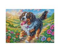 Australian Shepherd Floral Rompicapo 300 Pezzi Per Nonni E Nipoti Cartone Rigido Esercizio Mentale Per Serate in Famiglia Da Passatempo Con Poster Incluso 300 PCS