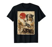 Australian Shepherd Howling Vintage Ukiyo-e Arte Giapponese Maglietta