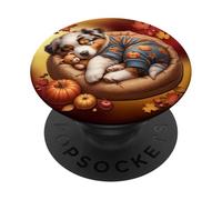 Australian Shepherd Puppy For Fall Autumn Vibes Aussie Dog PopSockets PopGrip Adesivo