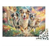 Australian Shepherd Puzzle 1000 Pezzi Materiale Riciclabile Dog Pack Puzzles per Anziani Allentare La Demenza Senile Fun Activity Grande Regalo Idea 70x50cm/1000pcs