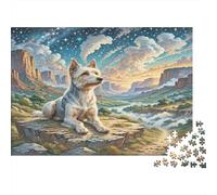 Australian Silky Terrier - Carta premium - Terrier sulla rupe rocciosa con cielo stellato - Puzzle fai-da-te - Regalo per calza stimolante per la mente - 38x26cm/1000 pezzi