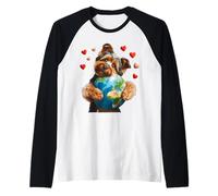 Australian Terrier Dog Earth Day Abbraccio amore proprietario Planet Globe Maglia con Maniche Raglan