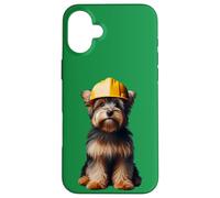 Australian Terrier Dog Yellow Hard Hat Casco Worker Proprietario Custodia per iPhone 16 Plus
