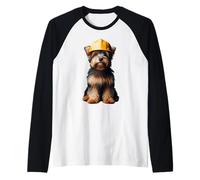 Australian Terrier Dog Yellow Hard Hat Casco Worker Proprietario Maglia con Maniche Raglan