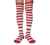 AUSUAYA Calze alte a righe da donna, in cotone, sopra il ginocchio, scaldamuscoli, per Halloween, cosplay e gotico, GB-LW-3, Rosso e Bianco A Righe - Hot Christmas, Taglia unica