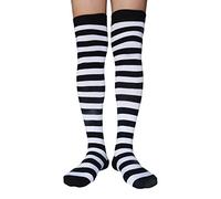 AUSUAYA Calzini alti a righe per donna, in cotone, sopra il ginocchio, scaldamuscoli per Halloween, cosplay e gotico GB-LW-3, strisce bianche e nere, Taglia unica
