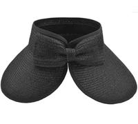 AUSUAYA Cappelli da spiaggia da donna, pieghevoli, in paglia, cappello da sole a tesa larga e coda di cavallo per protezione UV e viaggi estivi GB-SM01, Nero , Taglia unica