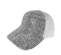 AUSUAYA Cappello da baseball con paillettes per uomini e donne, berretti a sfera con foro per coda di cavallo per discoteca, hip hop e rave, GB-HM-2, Bianco con argento - diamante, M