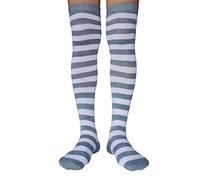 AUSUAYA Donne a strisce sopra le calze del ginocchio, cotone coscia alta tubo lungo scorte per Cosplay/Goth/festa di Natale GB-LW-3, A righe bianche e grigio chiaro, M