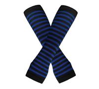 AUSUAYA Guanti a righe lunghi senza dita, da donna, invernali, lavorati a maglia, per punk rock e cosplay, feste di Halloween, GB-WM-S-G5, Strisce nere e blu scuro, Etichettalia unica