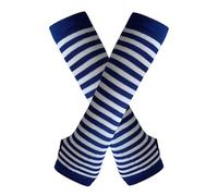 AUSUAYA Guanti a righe lunghi senza dita, da donna, invernali, lavorati a maglia, per punk rock e cosplay, feste di Halloween, GB-WM-S-G5, Strisce bianche e blu scuro, Etichettalia unica