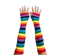 AUSUAYA Guanti a righe lunghi senza dita, da donna, invernali, lavorati a maglia, per punk rock e cosplay, feste di Halloween, GB-WM-S-G5, Arcobaleno/A Strisce Colorate, Etichettalia unica