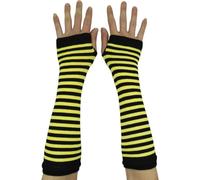 AUSUAYA Guanti a Righe Senza Dita per Donna e Uomo, Scaldabraccia Gotici Invernali per Cosplay, Stile Goth, Punk ed Emo IT-S-G5 (Giallo e nero)
