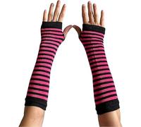 AUSUAYA Guanti a Righe Senza Dita per Donna e Uomo, Scaldabraccia Gotici Invernali per Cosplay, Stile Goth, Punk ed Emo IT-S-G5 (Rosa e nero)