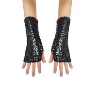 AUSUAYA Guanti con paillettes Bling Performance Sparkly & Glitte For Birthday & Stag & Rave Party DE-S-YG, Nero , Taglia unica